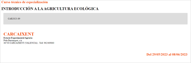  INTRODUCCIÓN A LA AGRICULTURA ECOLÓGICA (del 29.05.2023 al 08.06.2023)
